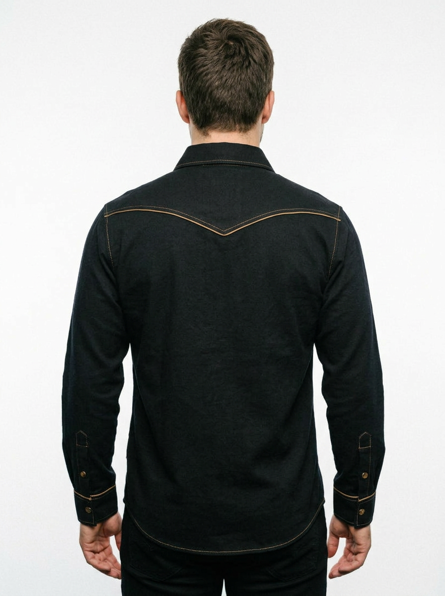 Men’s Traditional Black Cowboy Shirt with Chest Embroidery