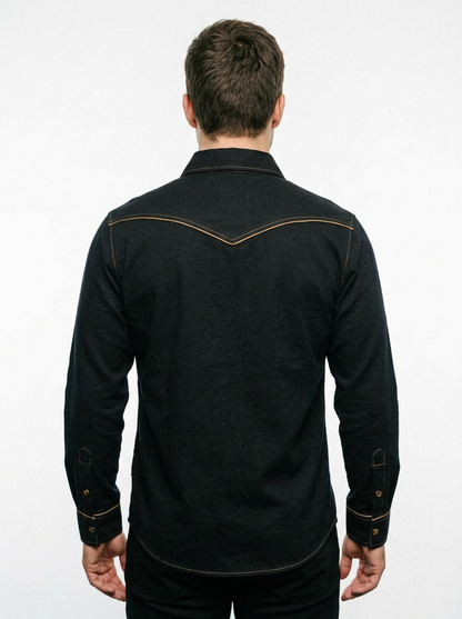 Men’s Traditional Black Cowboy Shirt with Chest Embroidery