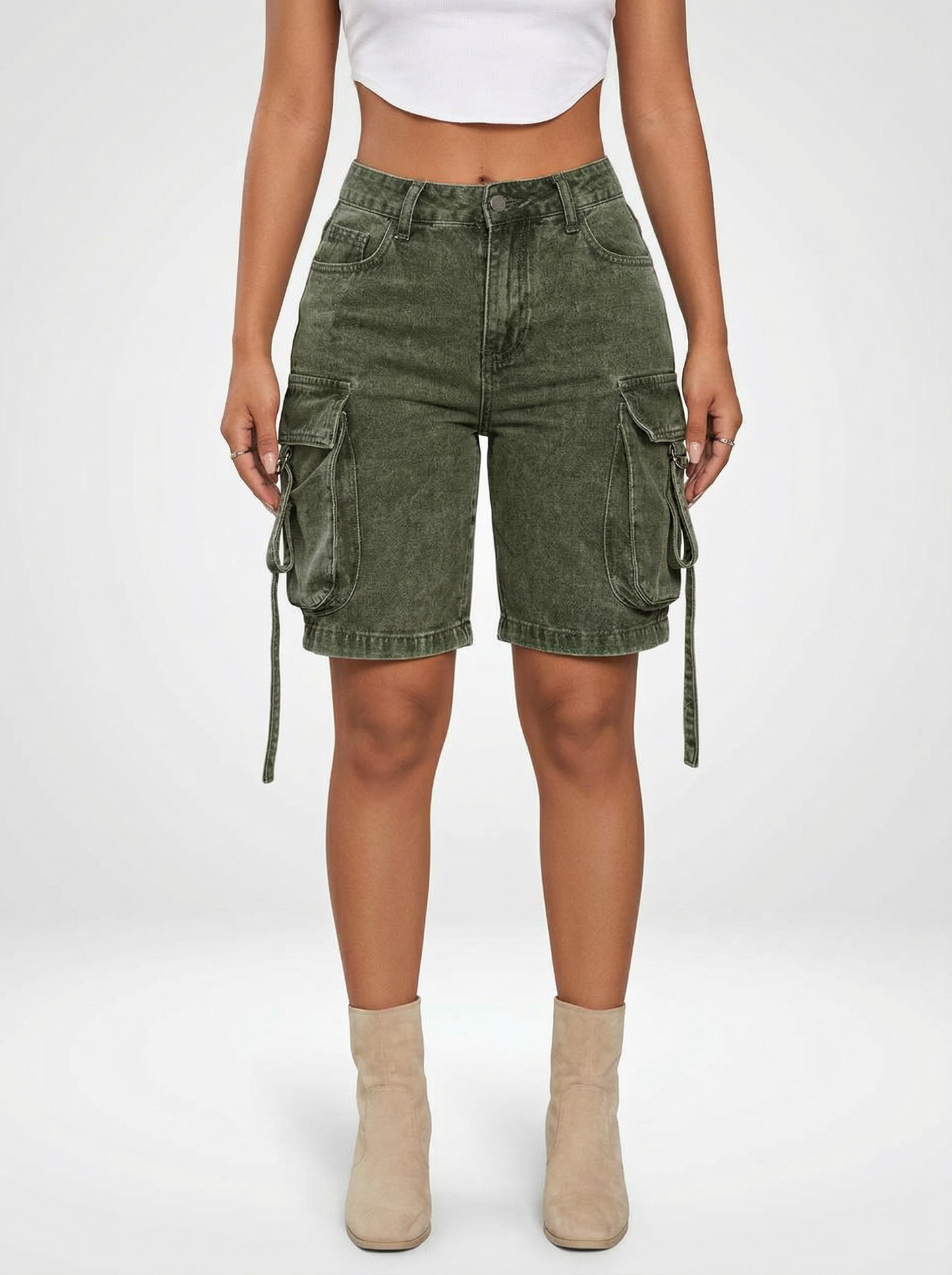 Women’s Loose Fit Denim Jeans Cargo Shorts Knee Length