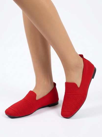 Women's Square Toe Knit Slip On Loafers