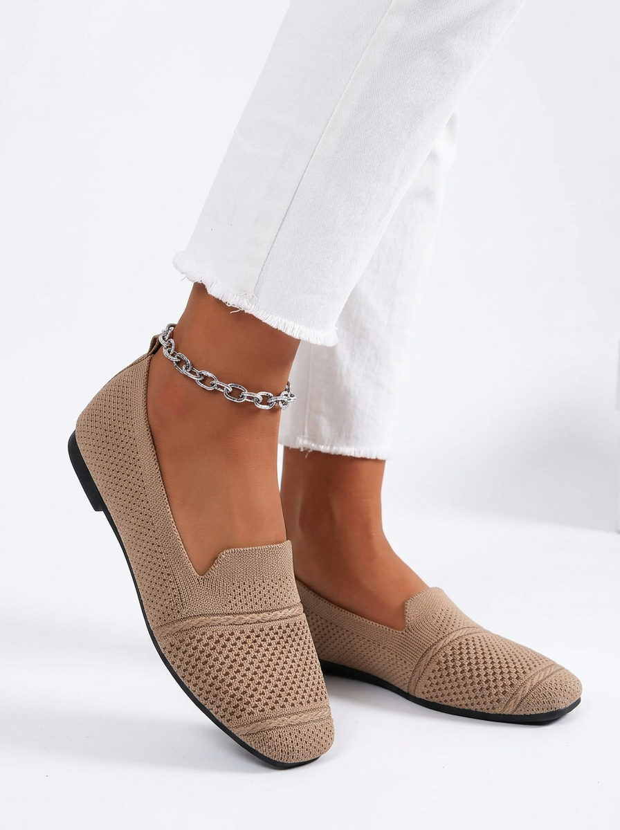 Women's Square Toe Knit Slip On Loafers
