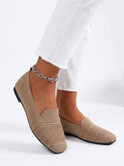 Women's Square Toe Knit Slip On Loafers