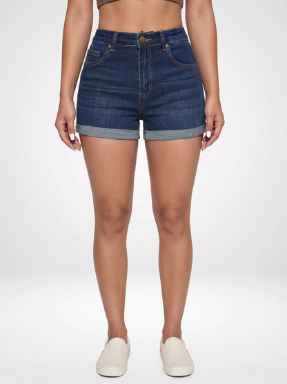 Cuffed Hem Denim Jeans Shorts for Women High Stretch Fit