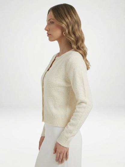 Women's Minimalist Long Sleeve Crew Neck Knit Cardigan