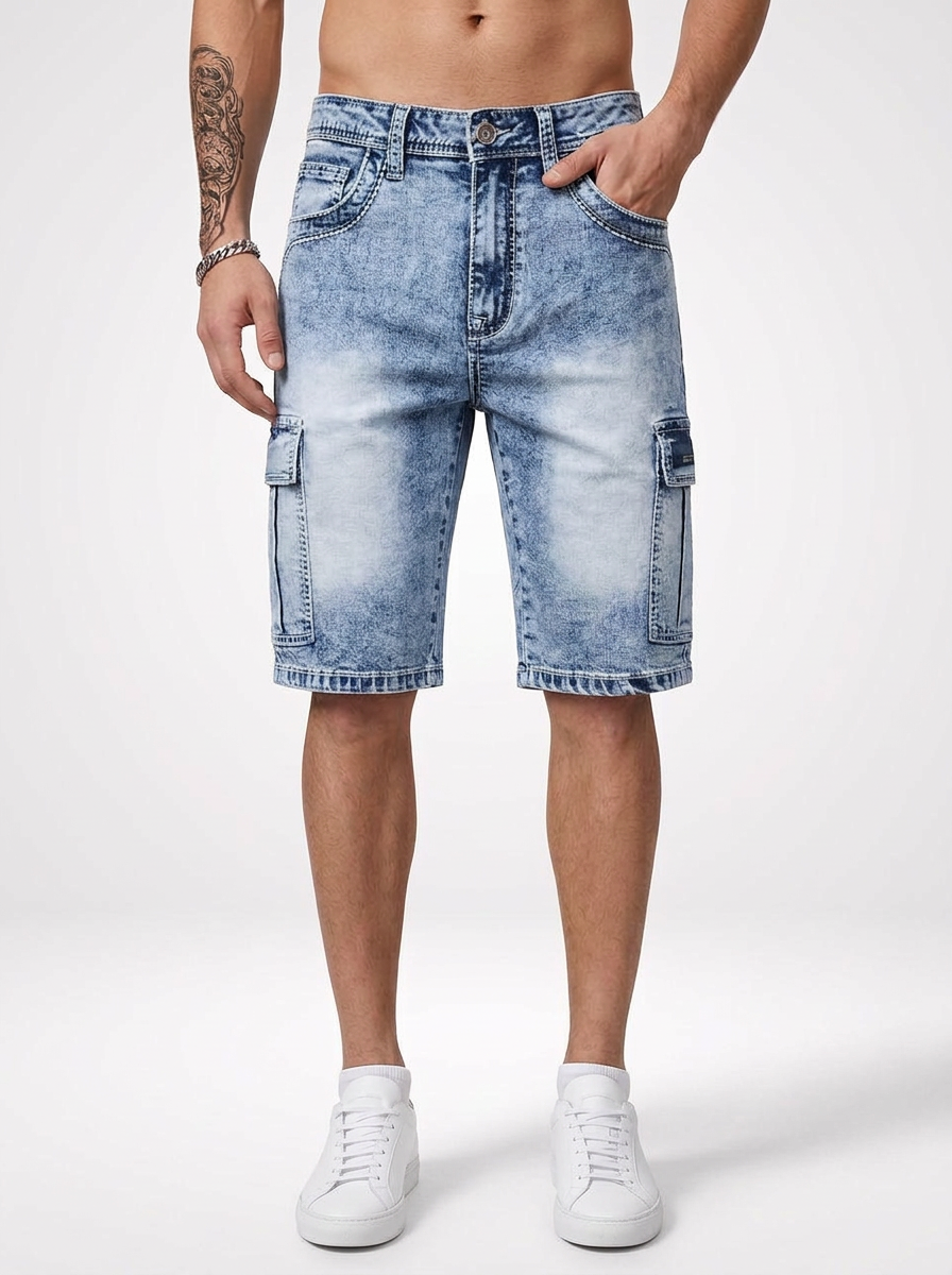 Men’s Multi-Pocket Embroidered Denim Jeans Shorts