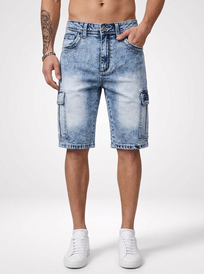 Men’s Multi-Pocket Embroidered Denim Jeans Shorts
