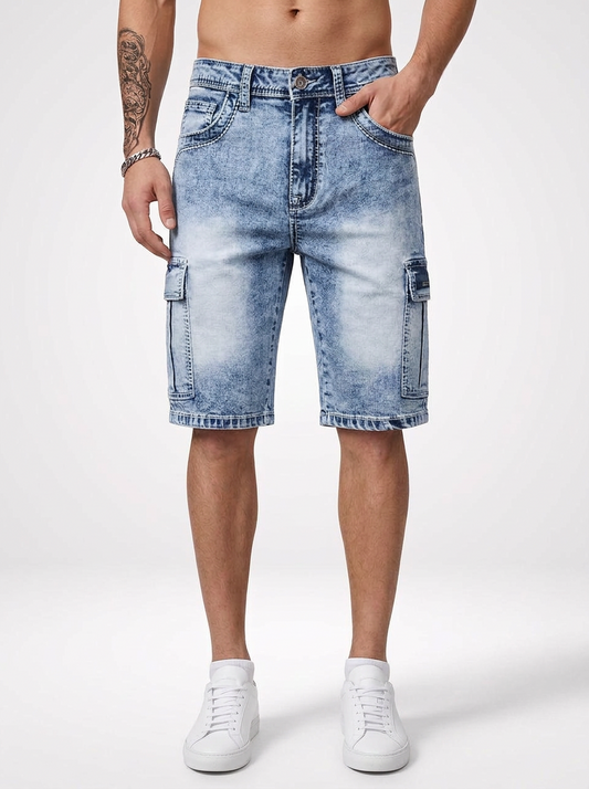 Men’s Multi-Pocket Embroidered Denim Jeans Shorts