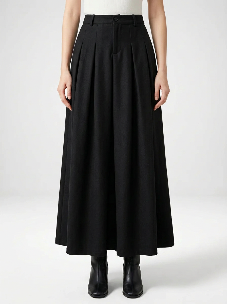 Pleated Maxi Skirt A Line Silhouette