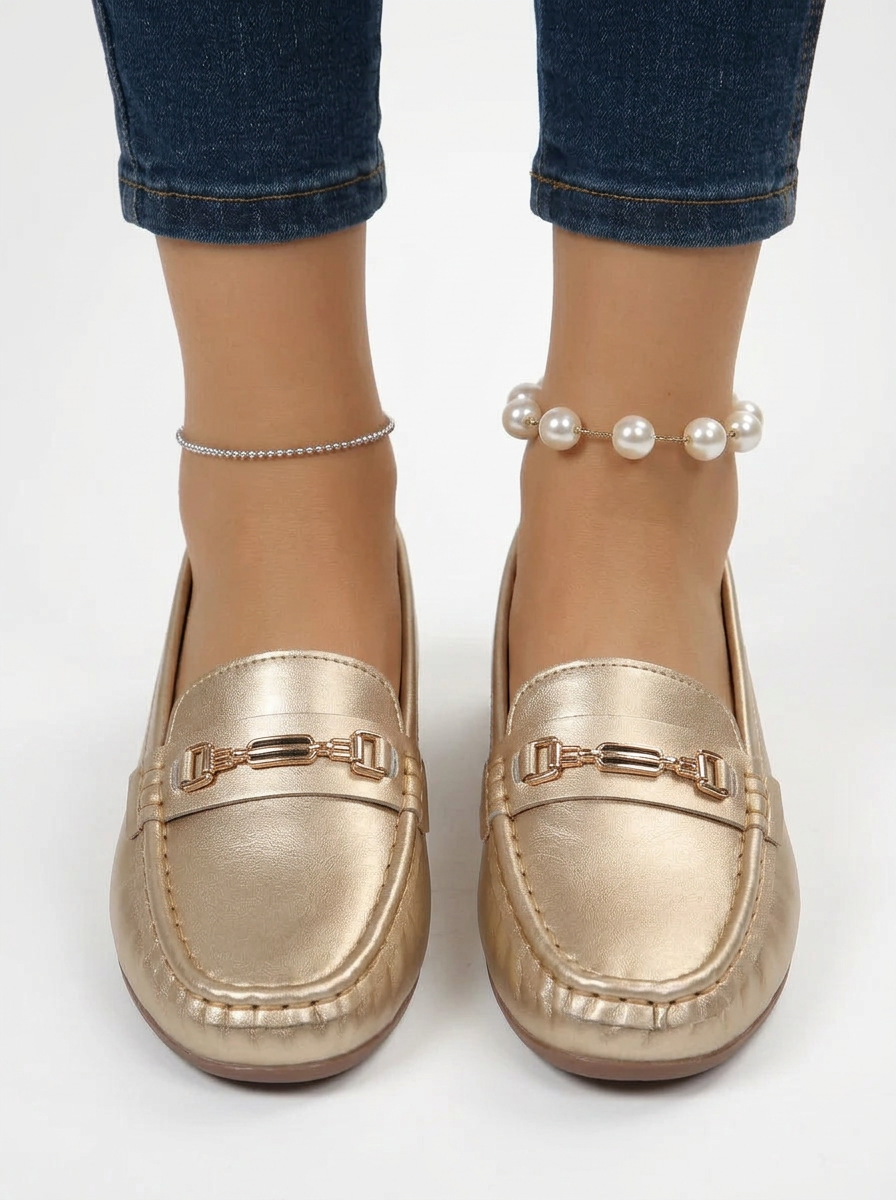 Women's Mirror Finish Round Toe Penny Loafers