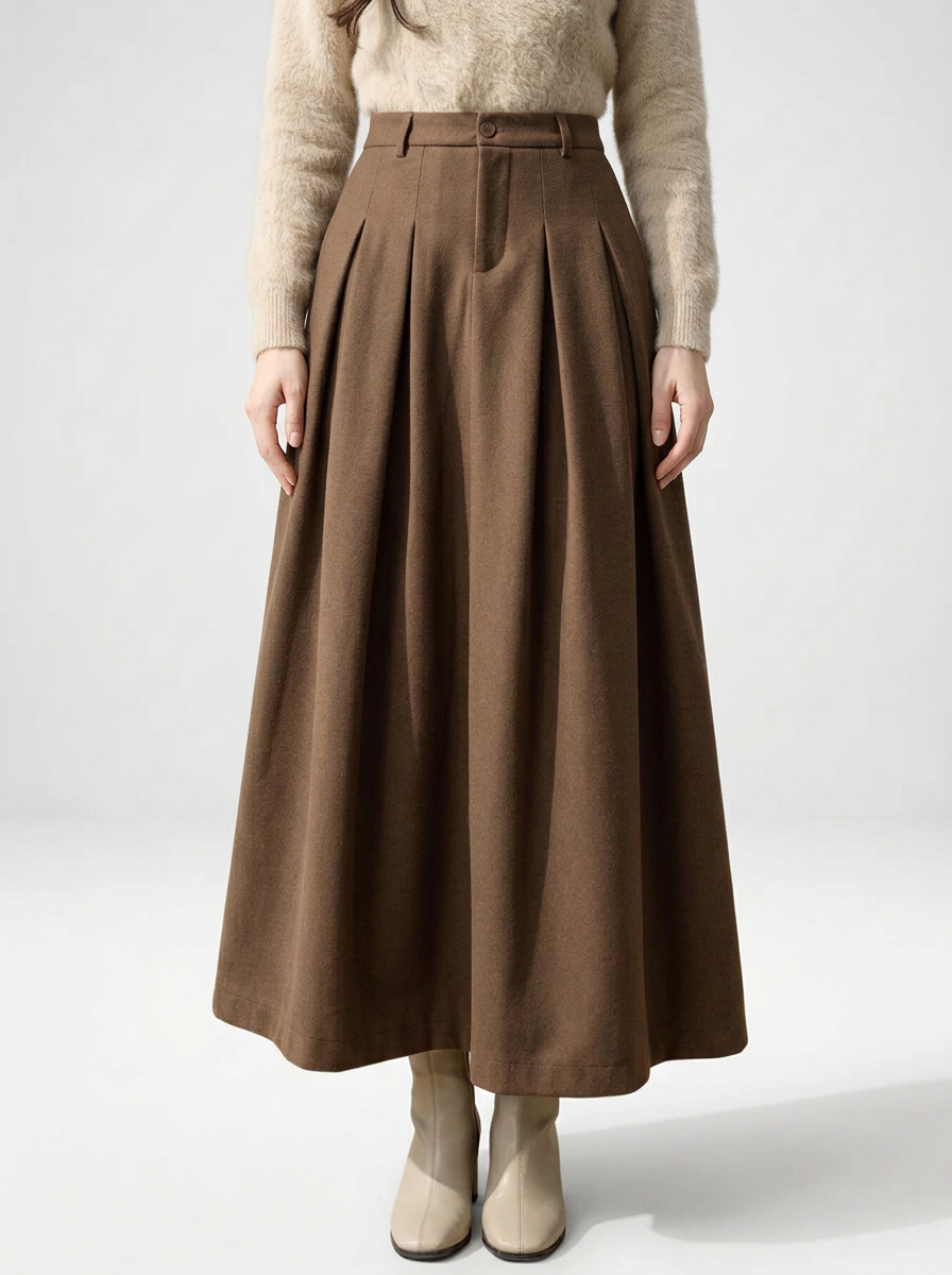 Pleated Maxi Skirt A Line Silhouette