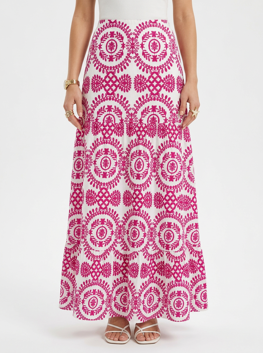 All-Over Print Midi Skirt