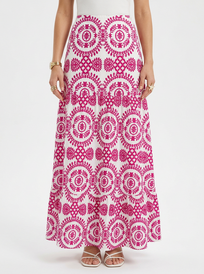 All-Over Print Midi Skirt