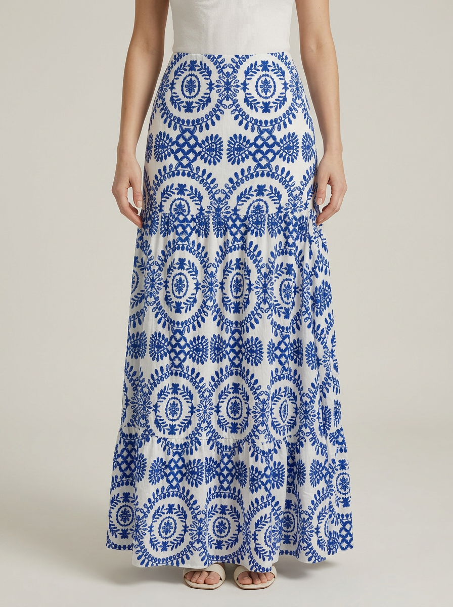 All-Over Print Midi Skirt