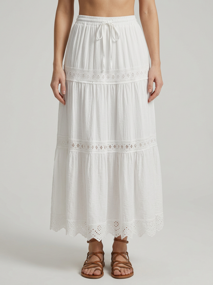 Tiered Maxi Skirt with Adjustable Drawstring