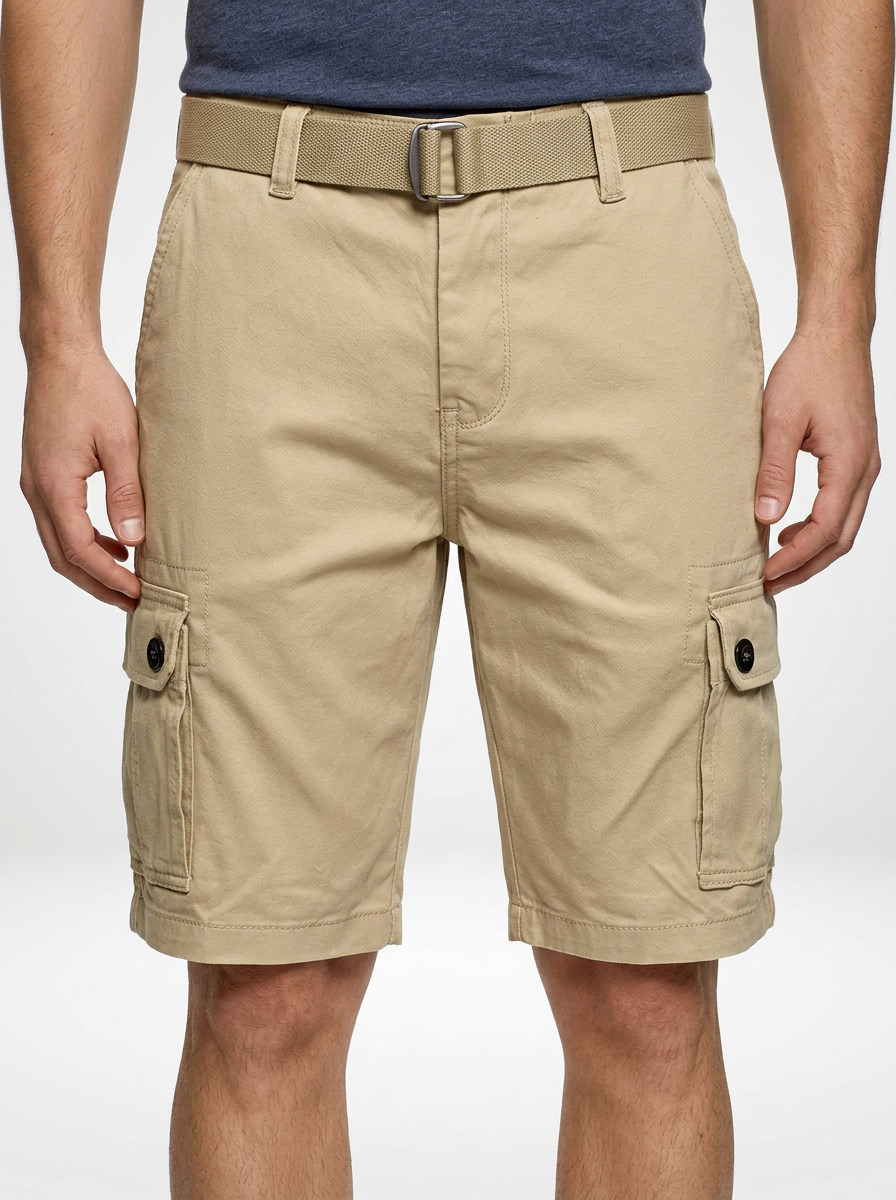 Men’s Belted Cotton Cargo Shorts