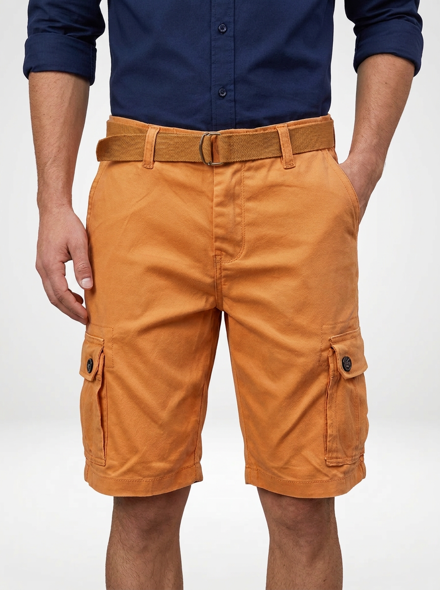 Men’s Belted Cotton Cargo Shorts
