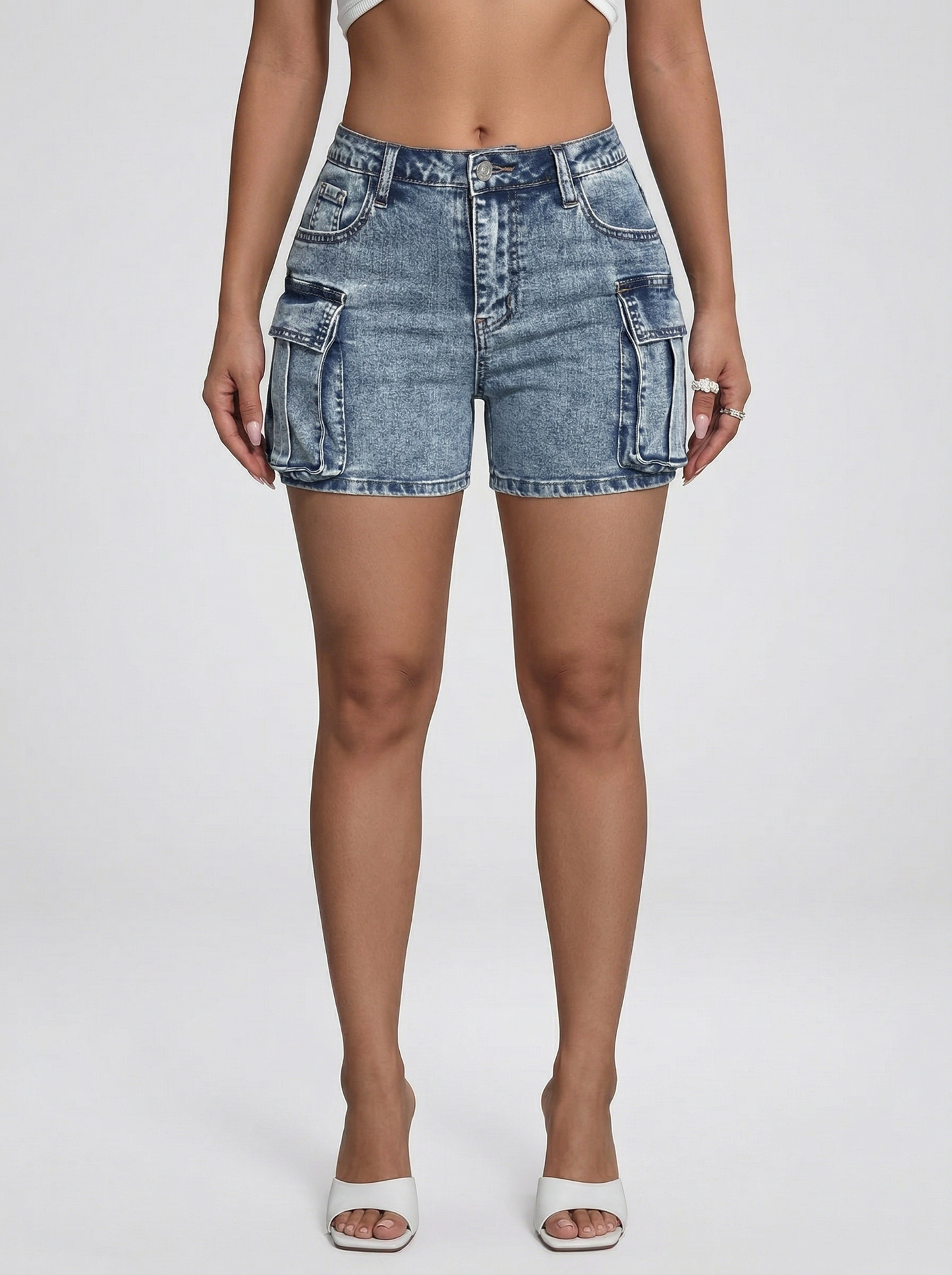 Slim Fit Denim Jeans Cargo Shorts for Women