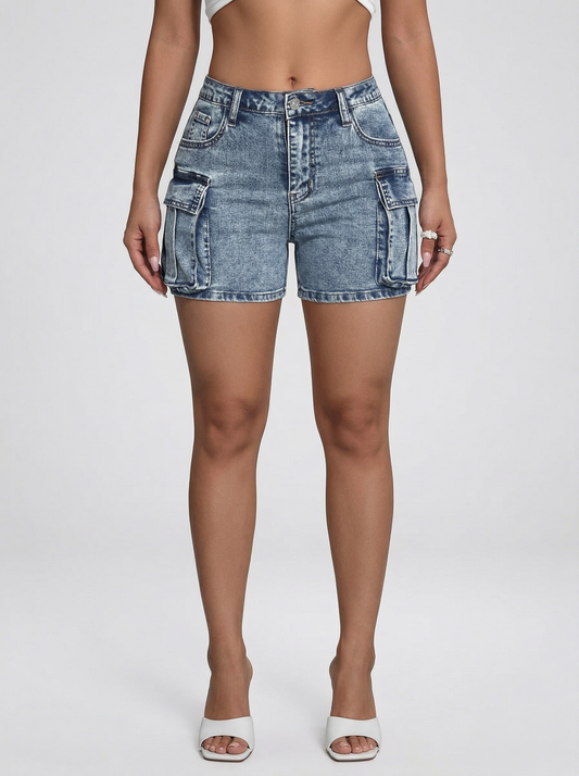 Slim Fit Denim Jeans Cargo Shorts for Women