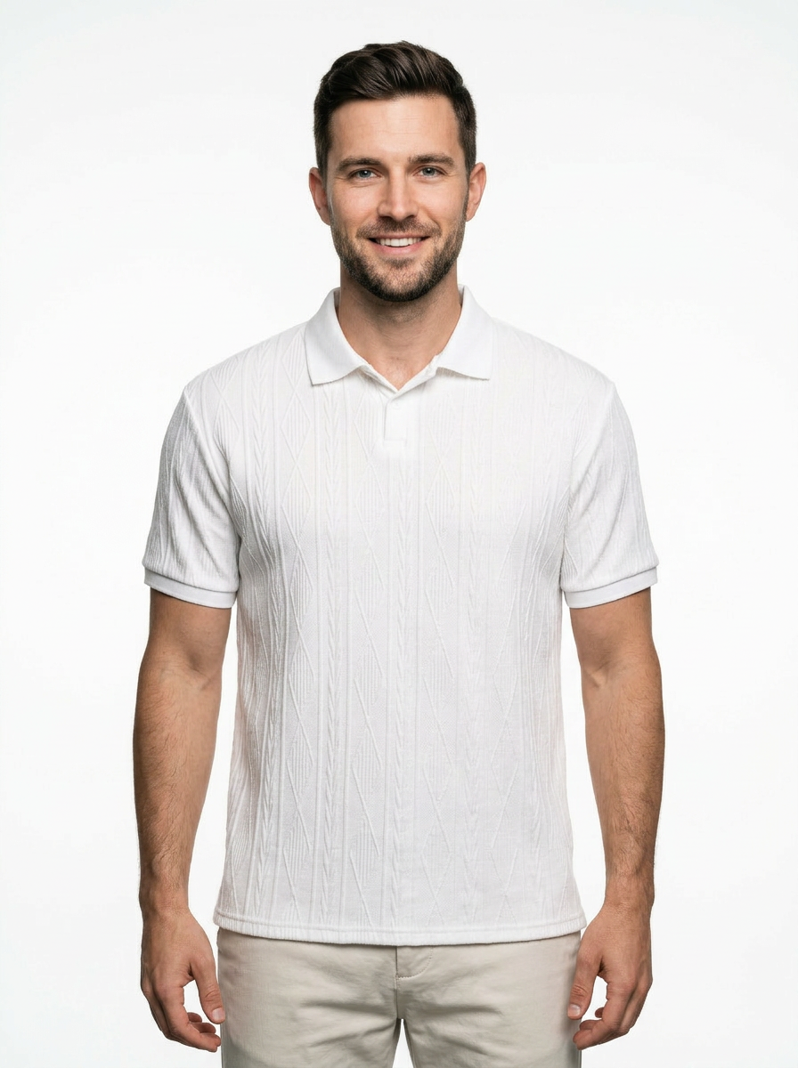 Contemporary Men’s Short Sleeve Textured Knit Polo Shirt
