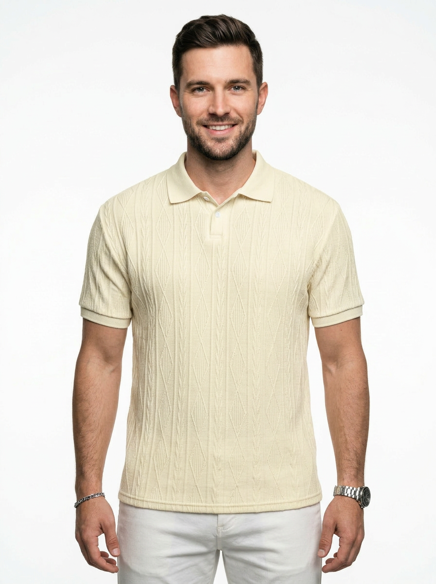 Contemporary Men’s Short Sleeve Textured Knit Polo Shirt