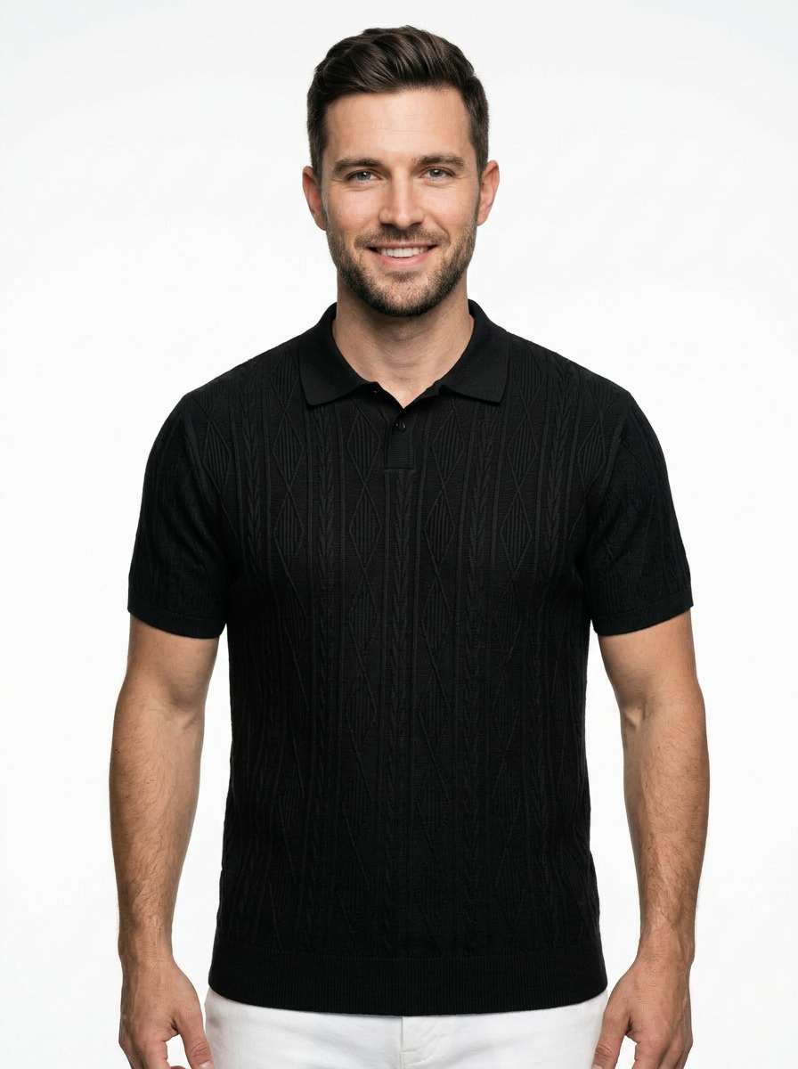Contemporary Men’s Short Sleeve Textured Knit Polo Shirt