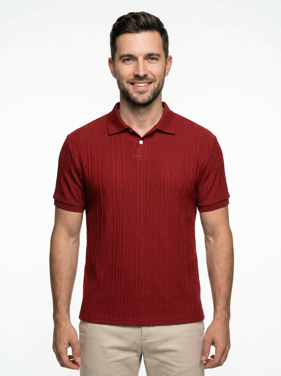Contemporary Men’s Short Sleeve Textured Knit Polo Shirt