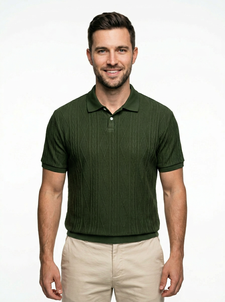 Contemporary Men’s Short Sleeve Textured Knit Polo Shirt