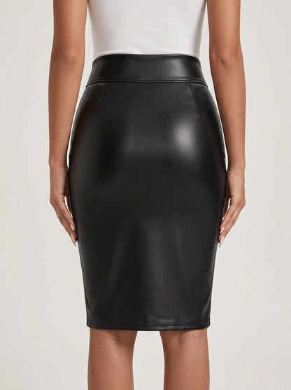 Women's High Waist Imitation Leather Pencil Skirt