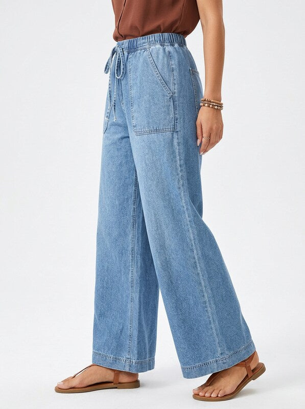 Women's Drawstring Waist Wide Leg Jeans