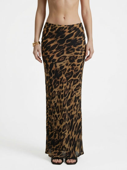 Leopard Print Slim Fit Maxi Skirt