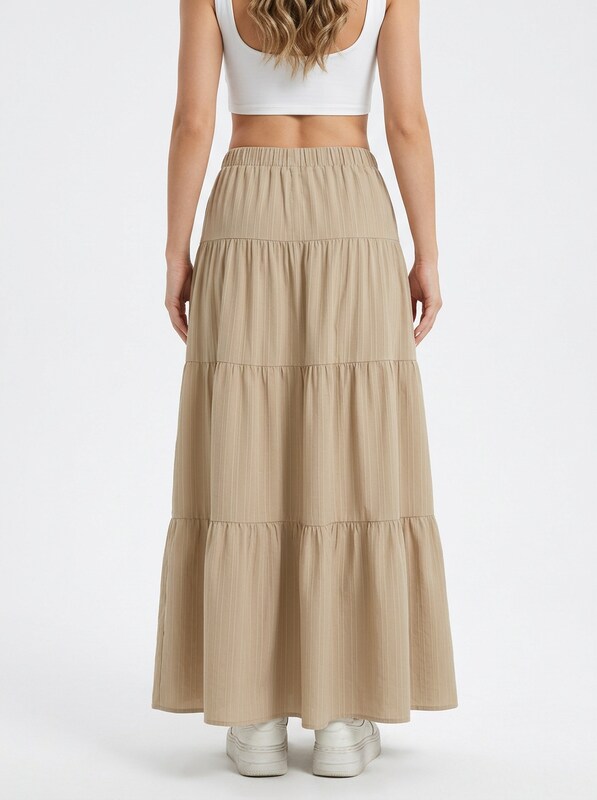 High-Waist Tie-Ruffled Maxi Skirt