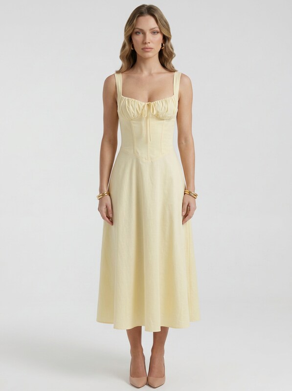 Corset Bodice Satin Midi Dress