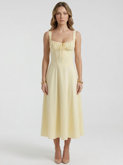 Corset Bodice Satin Midi Dress