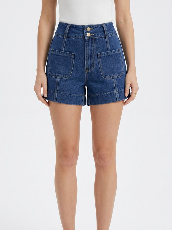 Wide Leg Denim Jeans Shorts for Women Mid-Rise Fit
