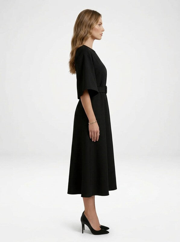 Crew Neck Tailored Midi Dress