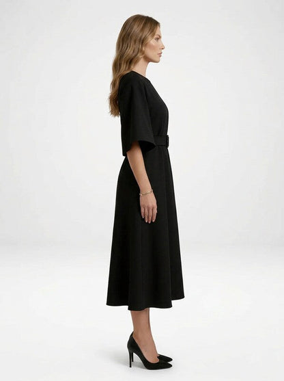 Crew Neck Tailored Midi Dress