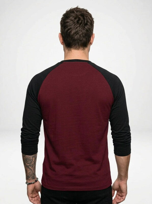 Men’s Long Sleeve Henley Shirt with Contrast Raglan Sleeves