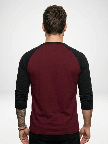 Men’s Long Sleeve Henley Shirt with Contrast Raglan Sleeves