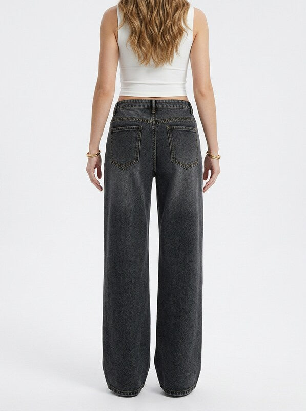 Women's Low Waist Loose Straight Leg Denim Jeans