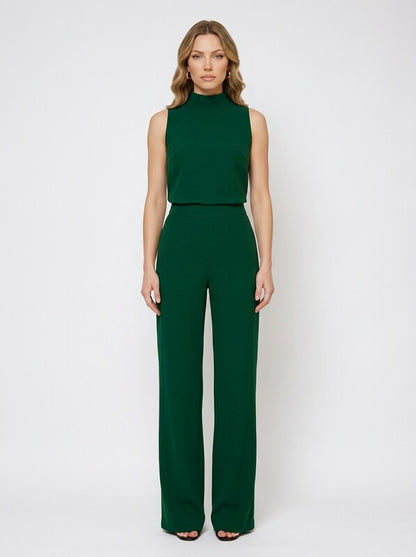 Sleeveless Mock Neck Wide Leg Jumpsuit