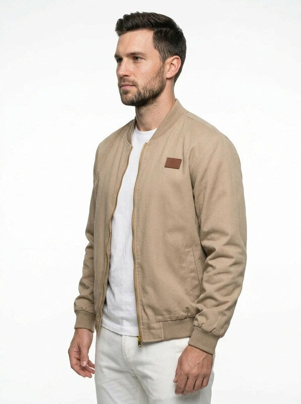 Men’s Zip Collar Patch Detail Bomber Jacket