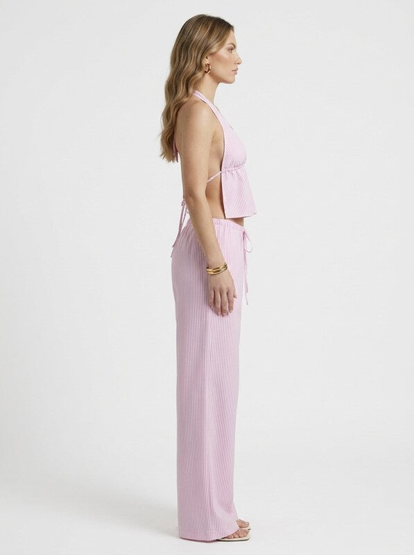 Striped Halter Top & Wide Leg Pants 2 Piece Set
