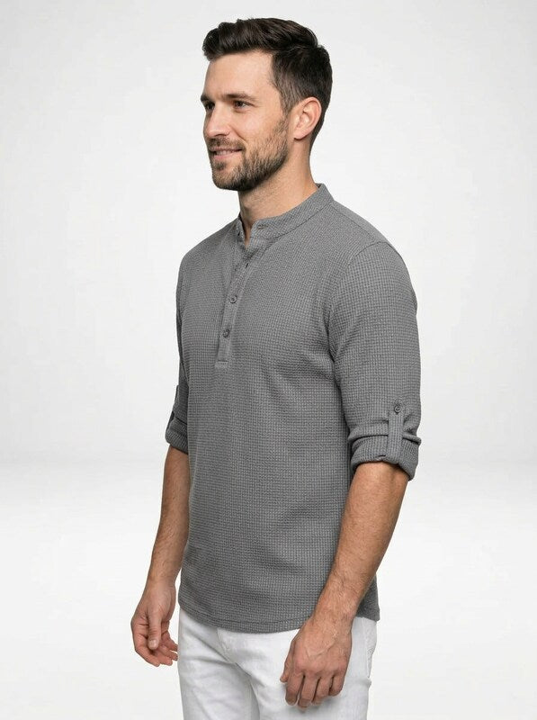 Men’s Lightweight Long-Sleeve Henley with Buttoned Placket