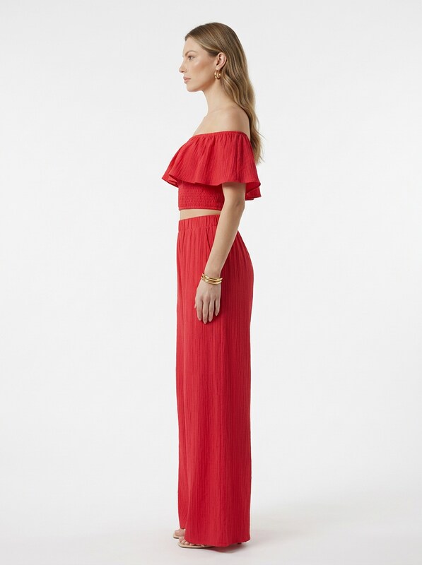 Women's Off Shoulder Ruffle Top & Wide Leg Pants Two Piece Set