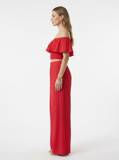Women's Off Shoulder Ruffle Top & Wide Leg Pants Two Piece Set