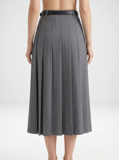 Vintage Pleated Midi Skirt with Belt