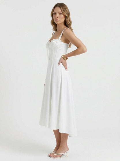 Corset Bodice Satin Midi Dress