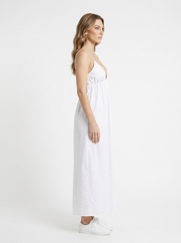 Open Back V Neck Cotton Maxi Cocktail Dress