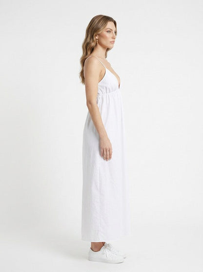 Open Back V Neck Cotton Maxi Cocktail Dress
