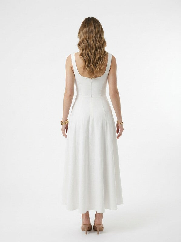Sleeveless Satin Cocktail Midi Dress